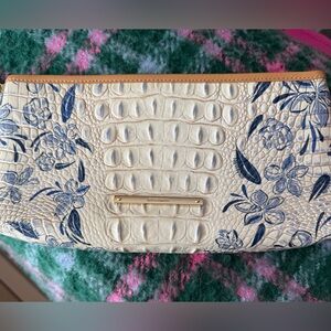 Brahmin Embossed Floral Clutch / wristlet in White and Blue